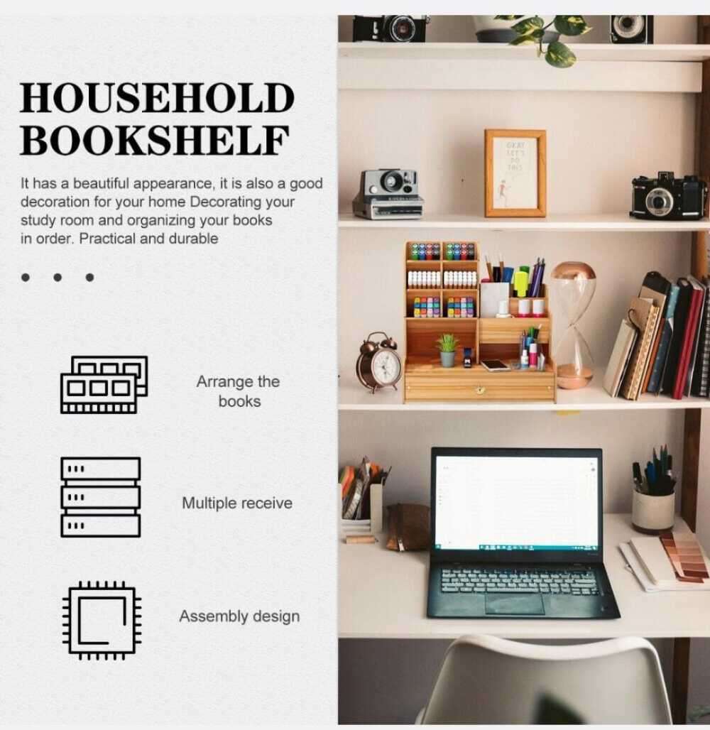 *Eco-friendly Wooden Desktop Organizer with bookshelf
