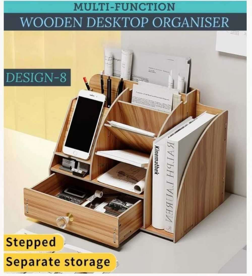 Multi-Functional Wooden Desktop Organiser - Design 8