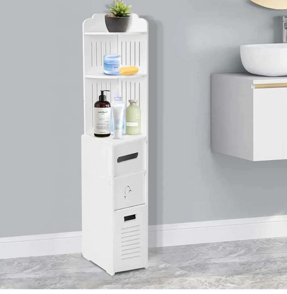 Slim Bathroom Cabinet with Toilet Paper Drawer Modern Corner Cabinet Toilet Cabinet Bathroom Shelf