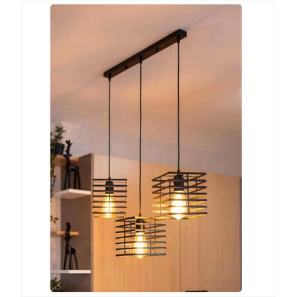 Dr Light Metal Pendant with Square Geometric Pattern Disc - 3 Cover