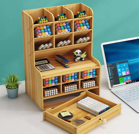2 X Wooden Desktop Stationery Organizer For Storing Pens, Pencils, Markers, Etc