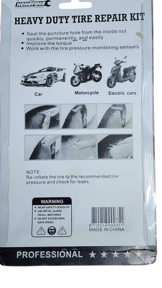 Heavy Duty Tubeless Tire Repair Kit  Professional Puncture Fix with T-Handle Tools