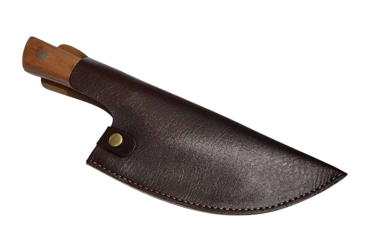 Prucheff Curved Blade Utility Knife with Wooden Handle & Faux Leather Sheath
