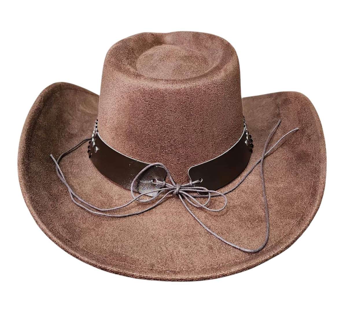 Dark Brown Suede Cowboy Hat with Bull Head Ornament