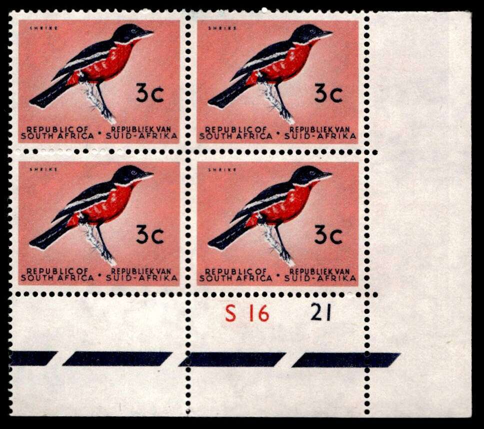 RSA 1961/05 Definitive Issue 3c Cyl No. S16 21 *Wmk CoA