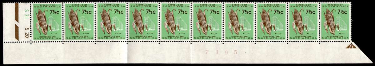 RSA 1961/05 Definitive Issue 7½c Cyl. No S21 S20 *Wmk CoA 10 stamps