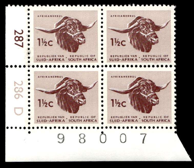 RSA 1970/07 Definitive Issue 1½c Cyl. No 287 286D Wmk R.S.A t-b (H3)
