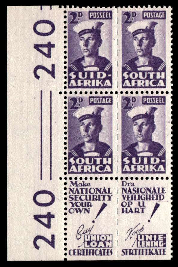 RSA 1943/02 South African War Effort Reduced 2d Sailor Wmk MSH