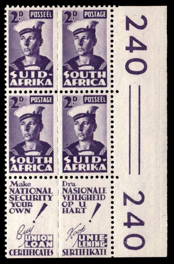 RSA 1943/02 South African War Effort Reduced 2d Sailor Wmk MSH