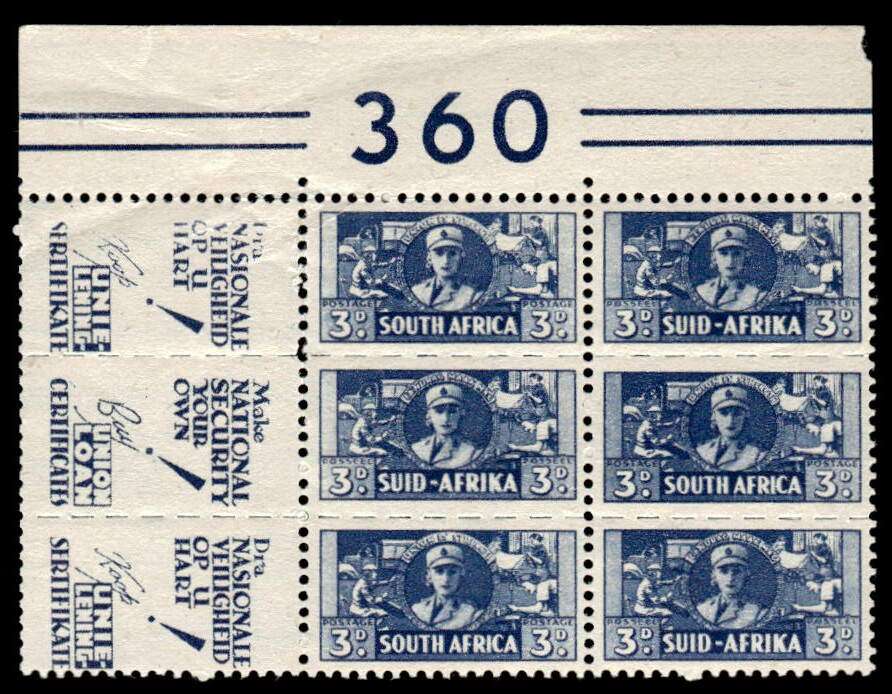 RSA 1941/08/01 South African War Effort Reduced 3d Women's Services Wmk MSH