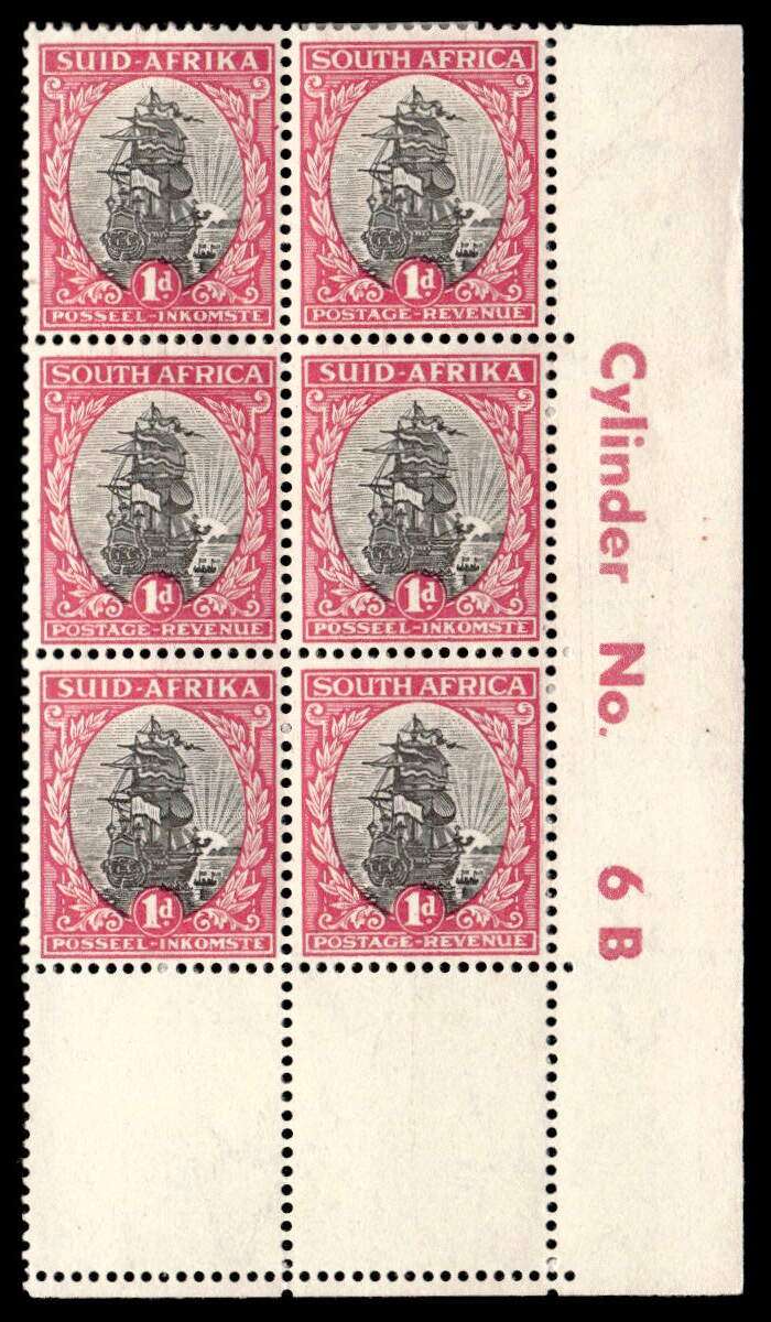 RSA 1950/09/01 Definitive Issue "Suid-Afrika" 1d  Cylinder No 6 B Wmk MSH