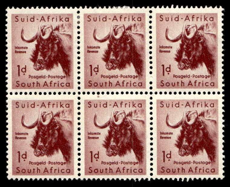 RSA 1954/10/14 Definitive issue 1d Black Wildebeest Wmk MSH