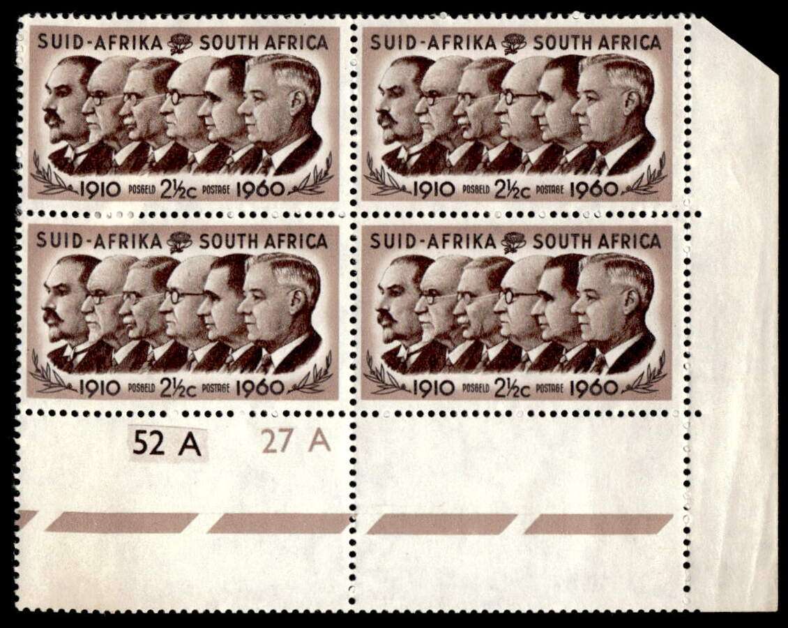 RSA 1961/02/14 Definitive Issue 2½c Prime Ministers Cyl No. 52A 27A Wmk COA