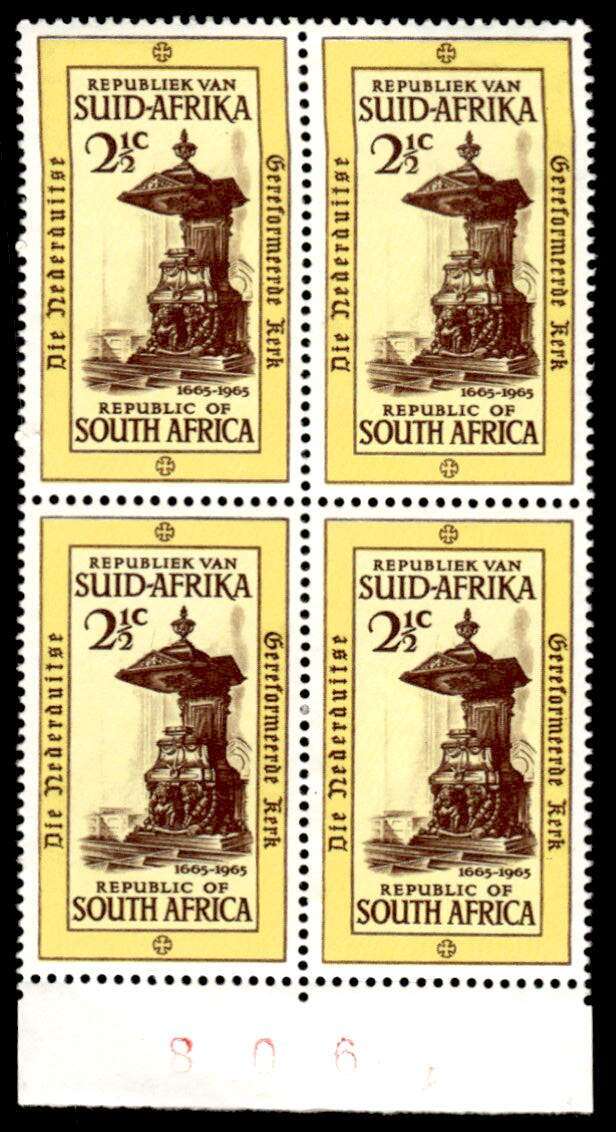 RSA 1965/10/21 Tercentenary of Dutch Reformed Church 2½c *4 stamps