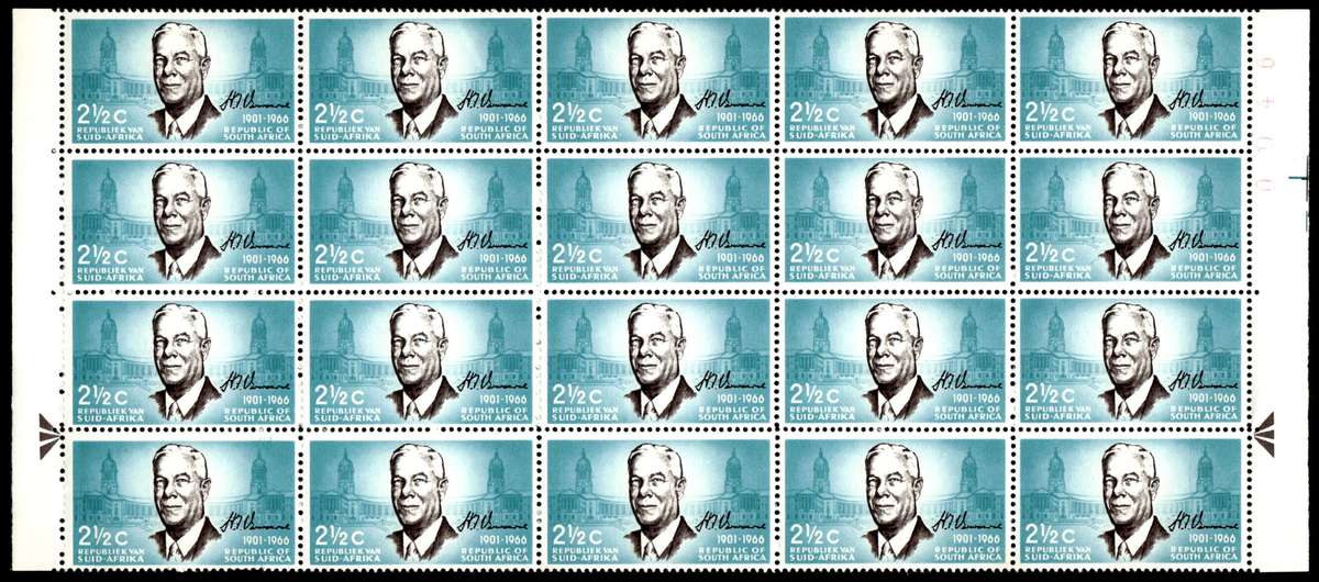RSA 1966/12/06 Verwoerd Commemoration 2½c *20 Stamps Arrow block