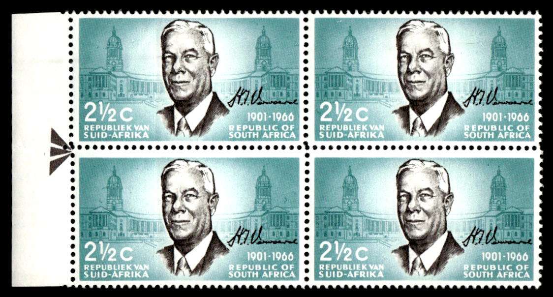 RSA 1966/12/06 Verwoerd Commemoration 2½c *4 Stamps Arrow block