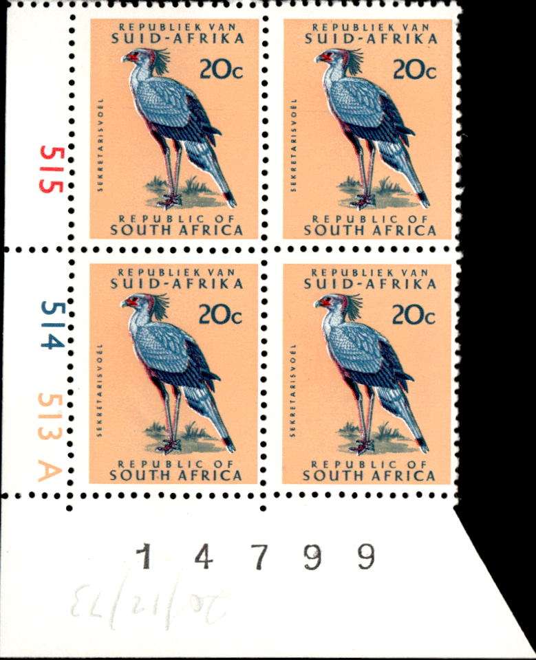 RSA 1973/05/08 Definitive Issue 20c Cyl No 515 514 513A