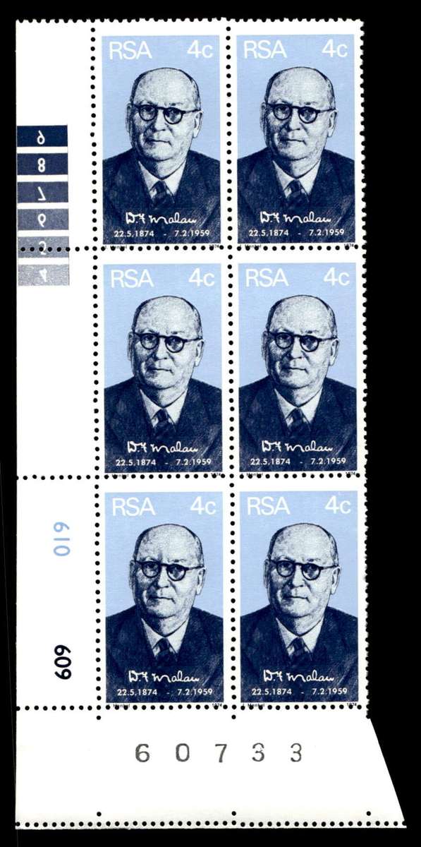 RSA 1974/05/22 Birth Centenary of Prime Minister D.F. Malan 4c Control Blocks