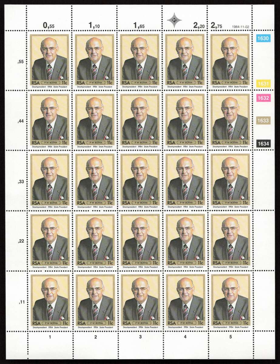 RSA 1984/11/02 Inauguration of President P.W. Botha Control Block Set * Complete Sheets