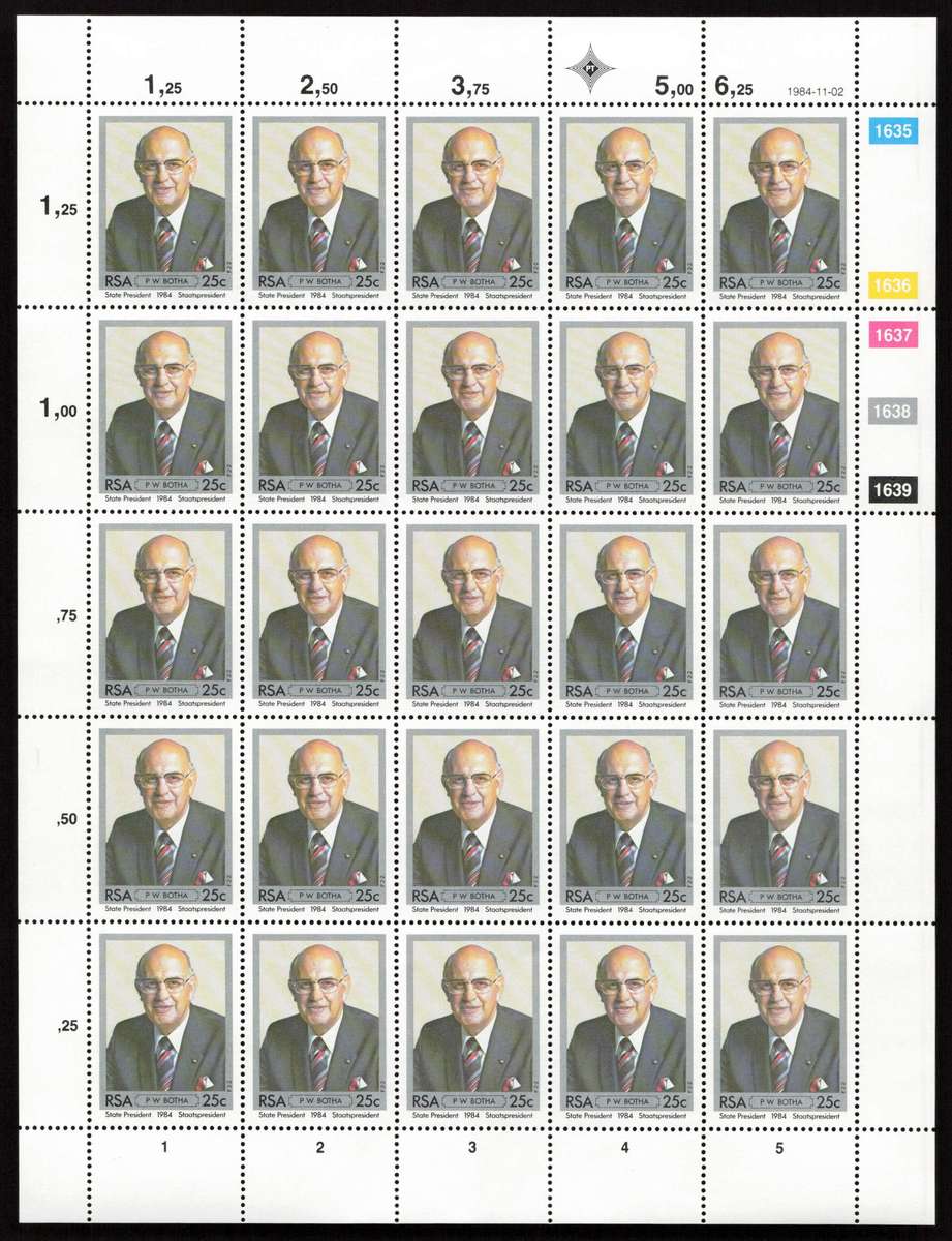 RSA 1984/11/02 Inauguration of President P.W. Botha Control Block Set * Complete Sheets