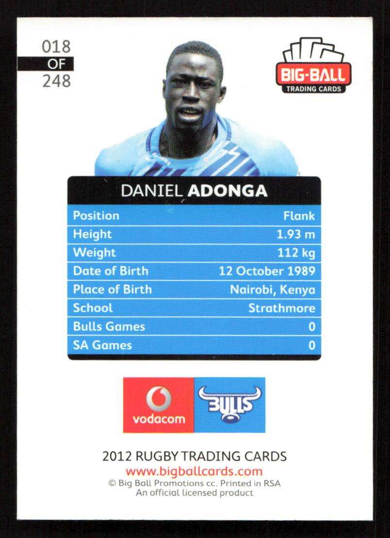 Big Ball 2012 Rugby Trading Card Card 018/248 Daniel Adonga