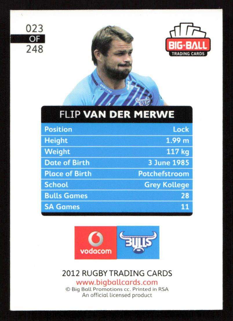 Big Ball 2012 Rugby Trading Card Card 023/248 Flip van der Merwe