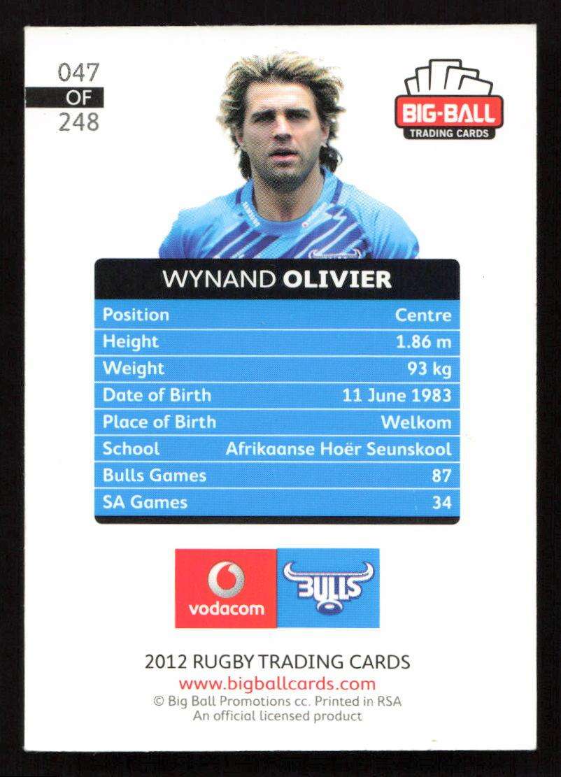 Big Ball 2012 Rugby Trading Card Card 047/248 Wynand Olivier