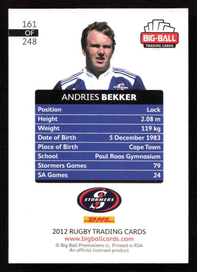 Big Ball 2012 Rugby Trading Card Card 161/248 Andries Bekker