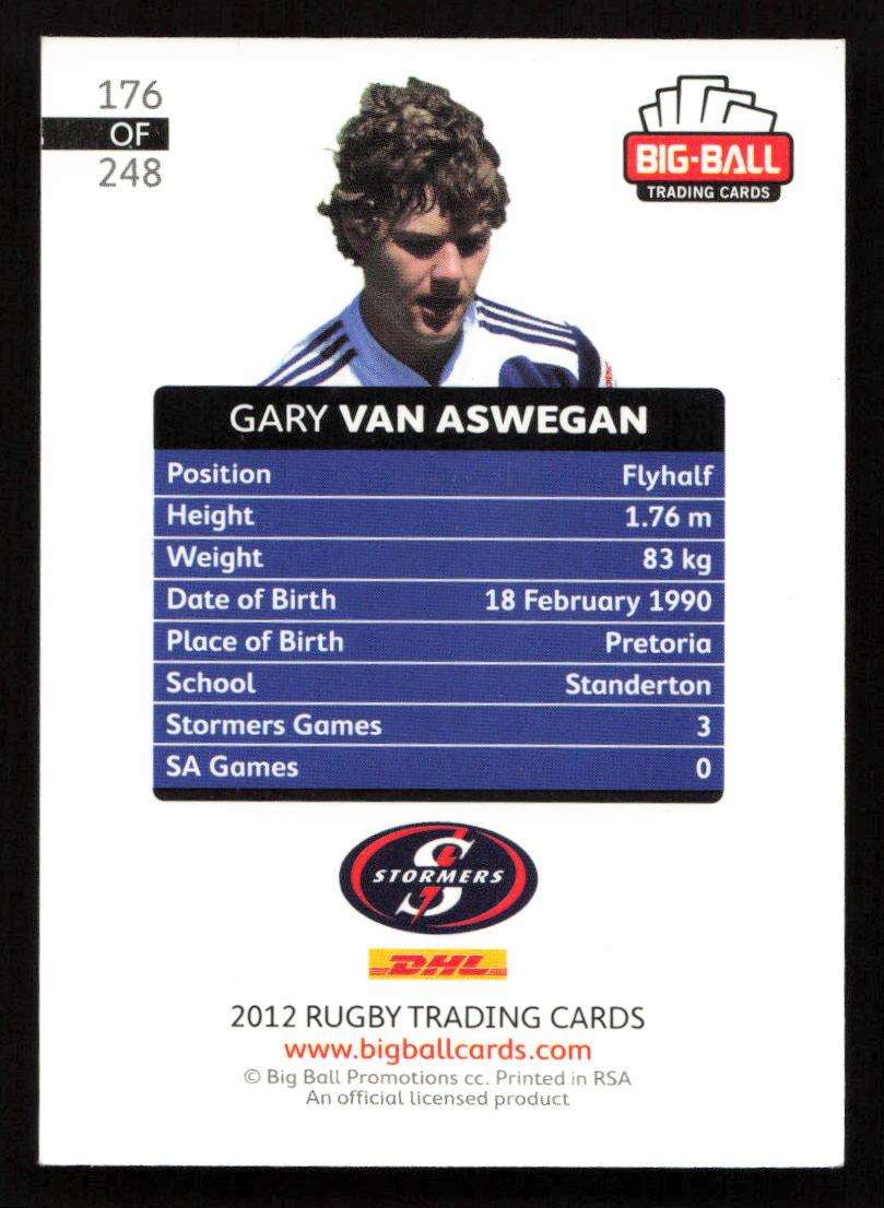 Big Ball 2012 Rugby Trading Card Card 176/248 Gary van Aswegan