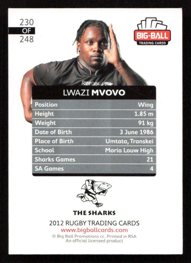 Big Ball 2012 Rugby Trading Card Card 230/248 Lwazi Mvovo