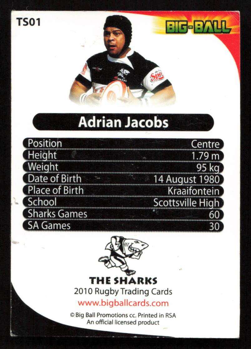 Big Ball 2010 Rugby Trading Card TS01 Adrian Jacobs