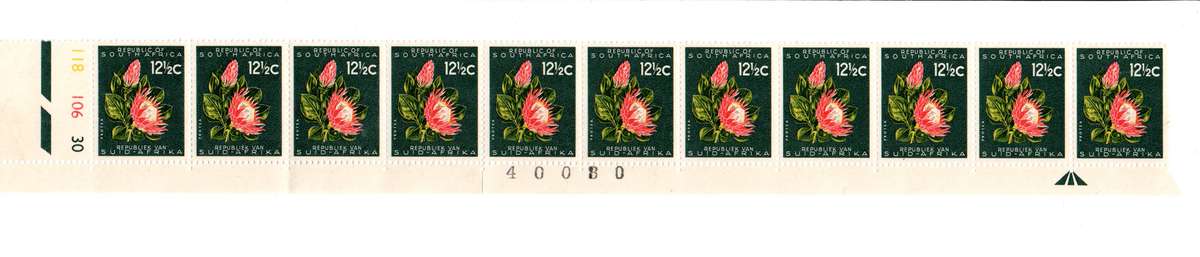 RSA 1961/05 Definitive Issue 12½c Cyl. No 118 106 30 *Wmk. CoA 11 stamps