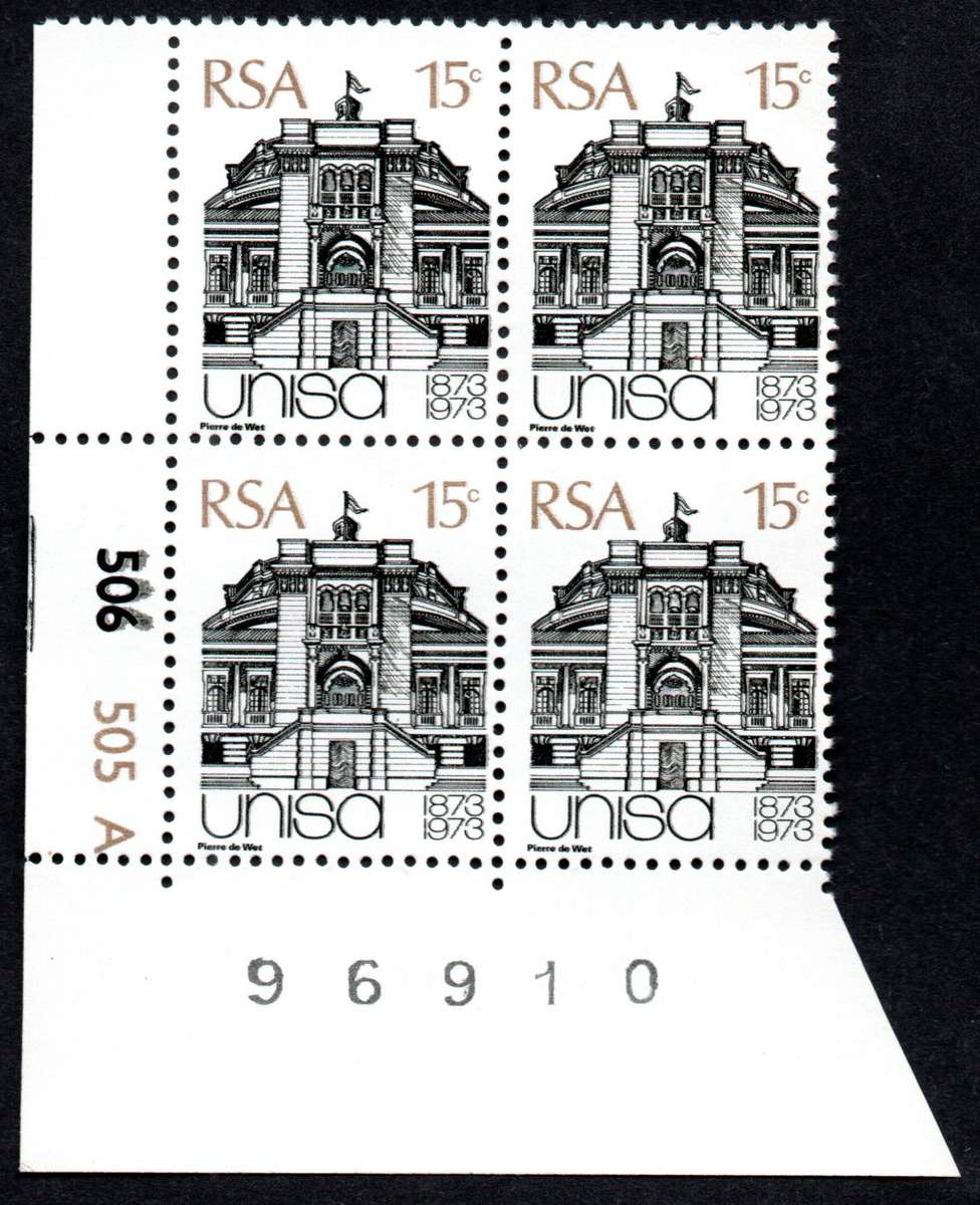 RSA 1973/04/02 Centenary of Unisa 15c Control Blocks Pane A