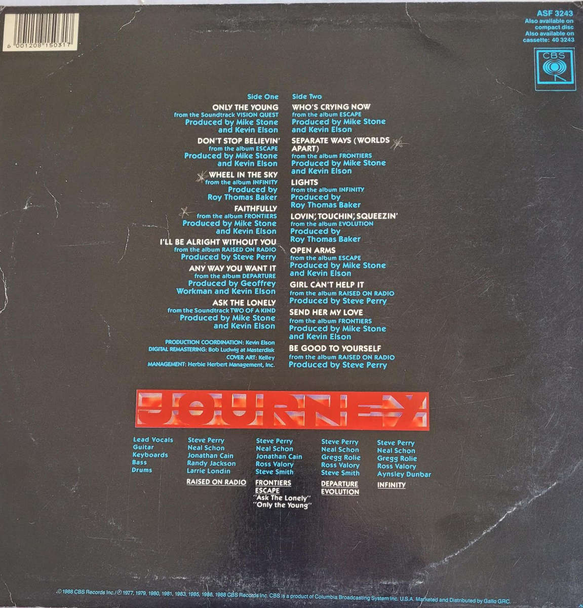 JOURNEY GREATEST HITS. ICONIC VINYL ALBUM. WORK OF ART COVER. VERY GOOD.