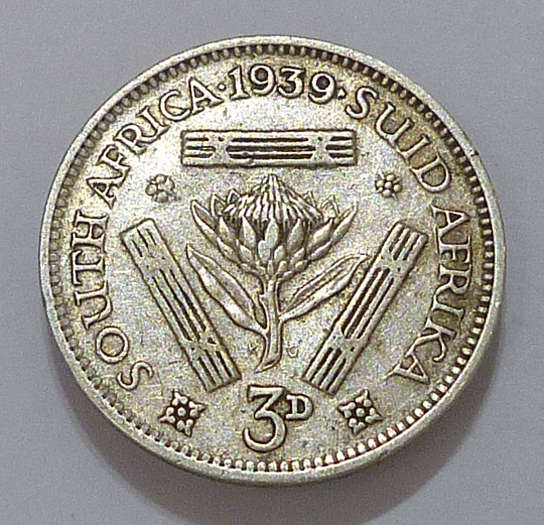 Union SA Tickey {3d} of 1939