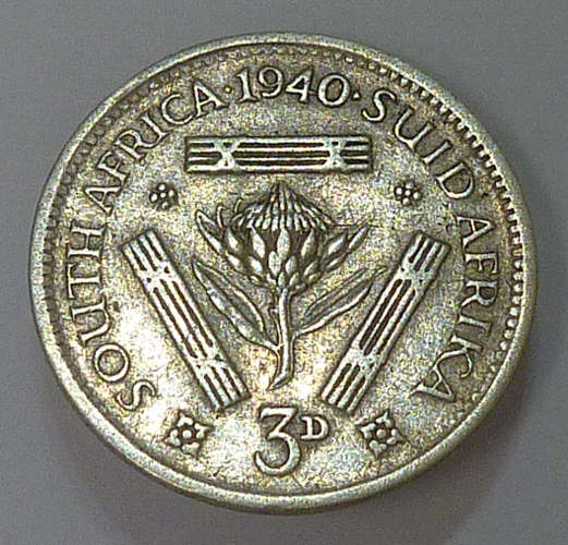 Union of South Africa ~ Silver Tickey {3d} 1940 (High-Grade)