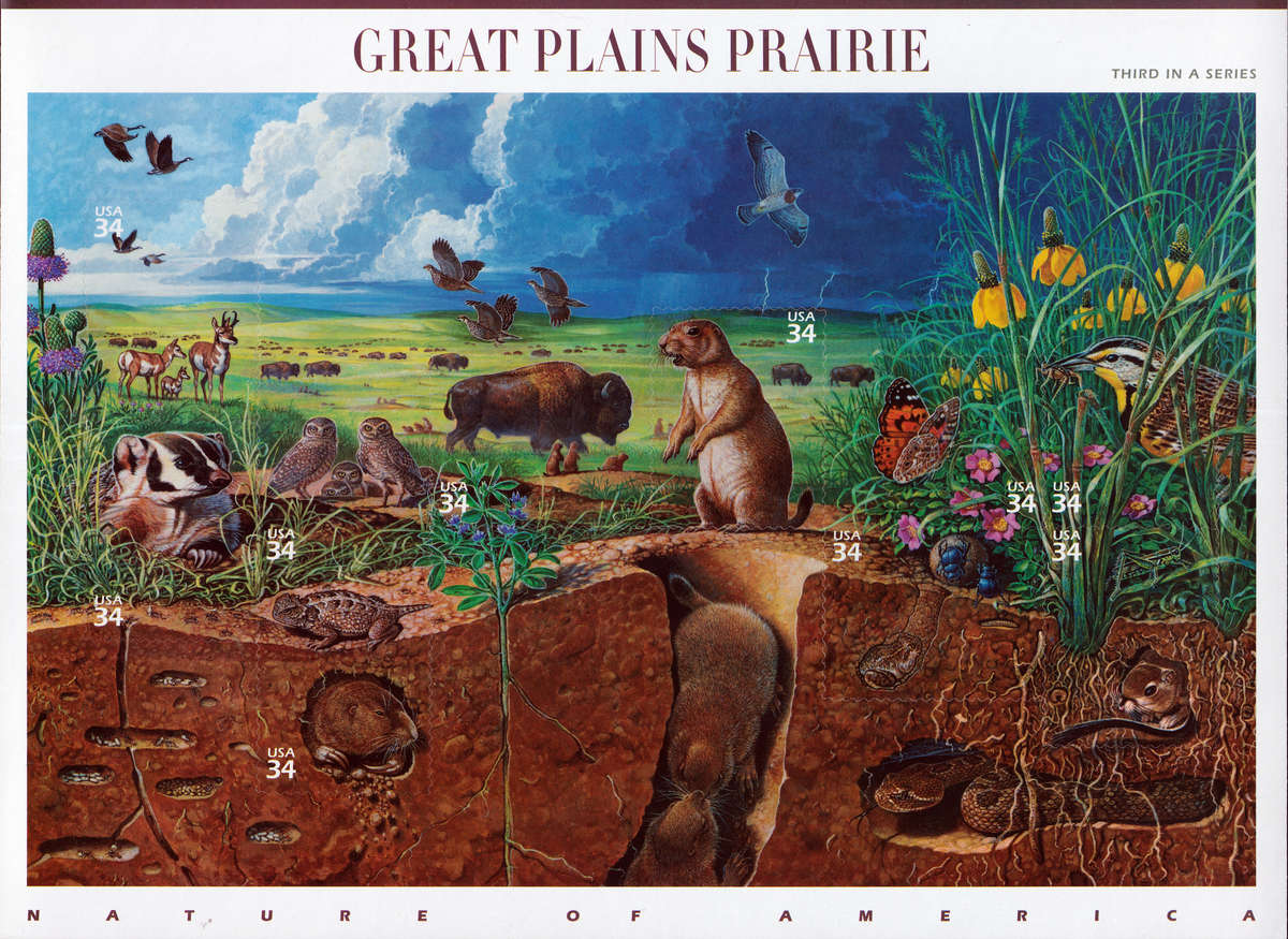 2001 Great Plains Prairie: (Nature of America) Ten Self-adhesive x 34-Cent Postage Stamps.