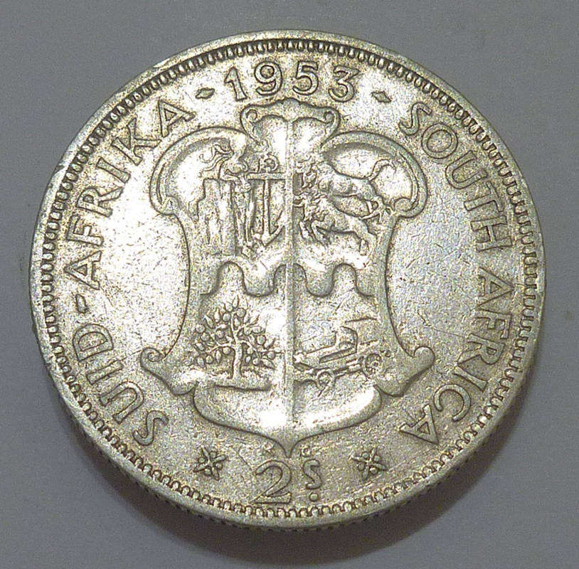 1953 Union of South Africa 2 Shillings Silver (11.2g) Circulated in Excellent Condition,