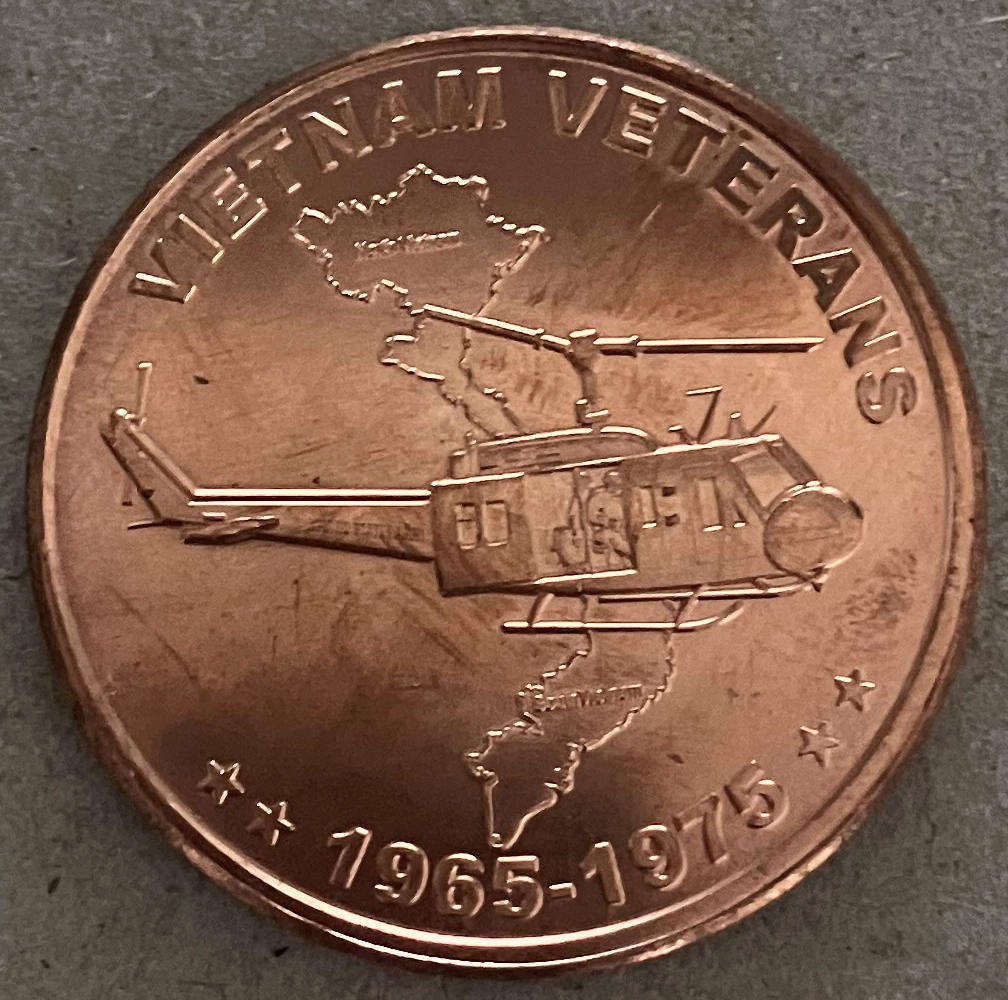 USA One Ounce Copper - .999 Fine - Vietnam Veterans - Pure Copper Round BU - As Per Photograph.