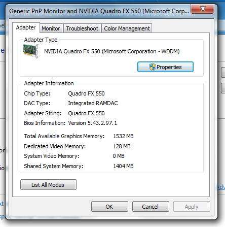 Nvidia Quadro FX 550 128MB 128 bit RAM Rev A01 PCI-E (2006)