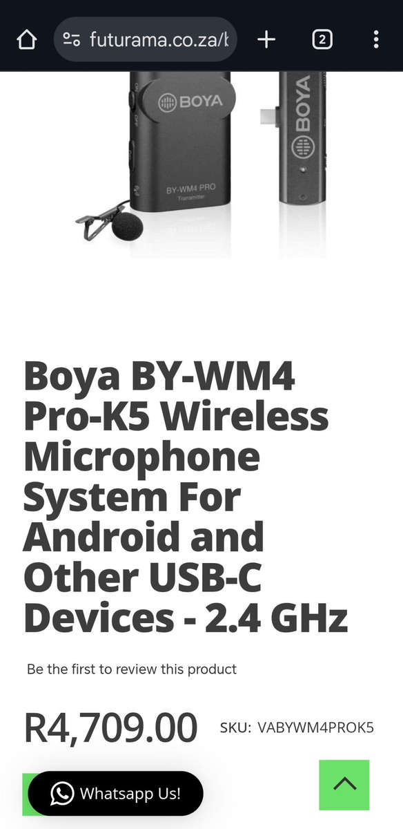 Boya BY-WM4 Pro-K5 Wireless Microphone System For Android and Other USB-C Devices - 2.4 GHz