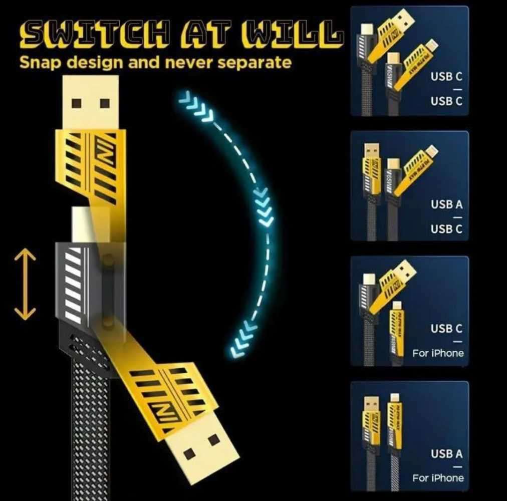 4 In 1 65W Type C to 27W Lightning USB Cable 1.2M