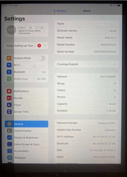 iPad Air 2 Wi-Fi + Cellular 16GB