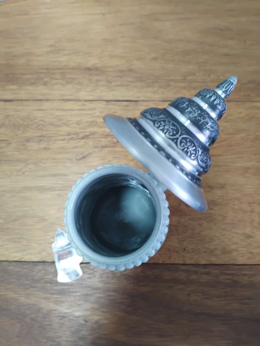 Original COA King Austria Beer Stein Lidded - Austrian Pottery - Pewter Lid - 3d Stoneware Beer Cup.