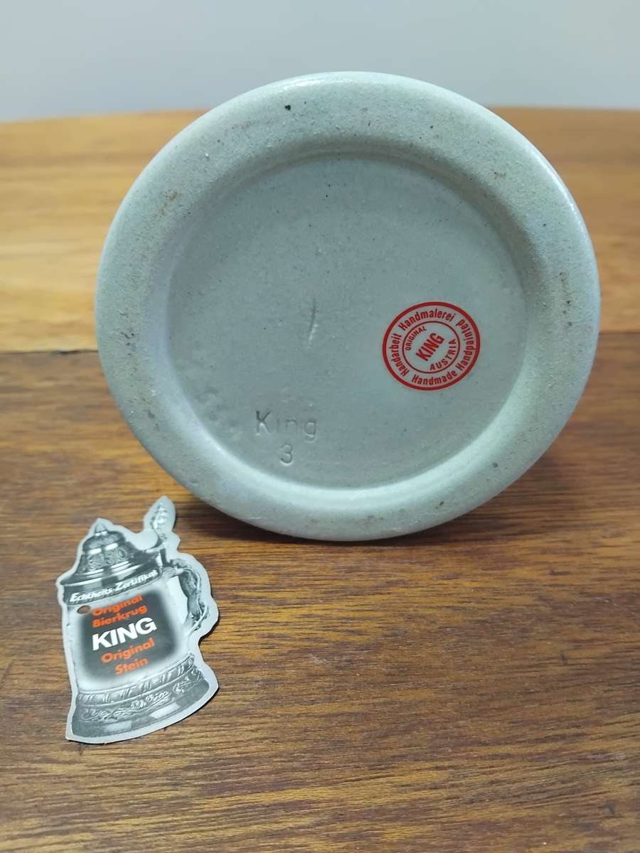 Original COA King Austria Beer Stein Lidded - Austrian Pottery - Pewter Lid - 3d Stoneware Beer Cup.