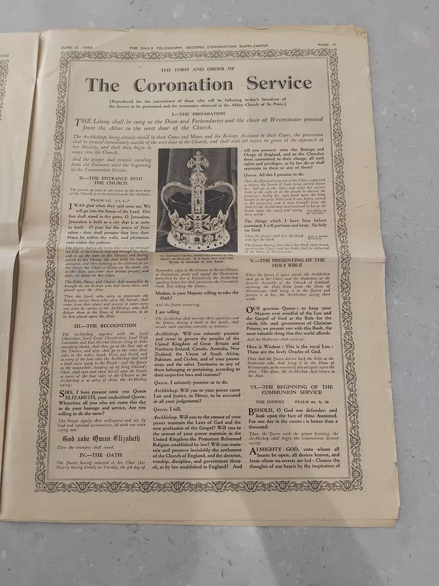 "Rare" Over 70years old - DAILY TELEGRAPH - CORONATION DAY SUPPLEMENT 2 JUNE 1953.