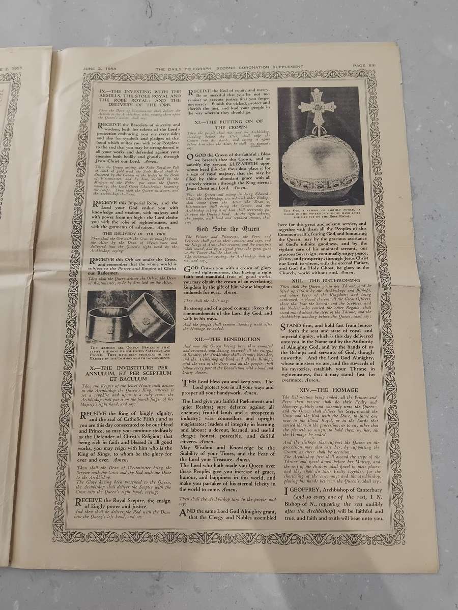 "Rare" Over 70years old - DAILY TELEGRAPH - CORONATION DAY SUPPLEMENT 2 JUNE 1953.