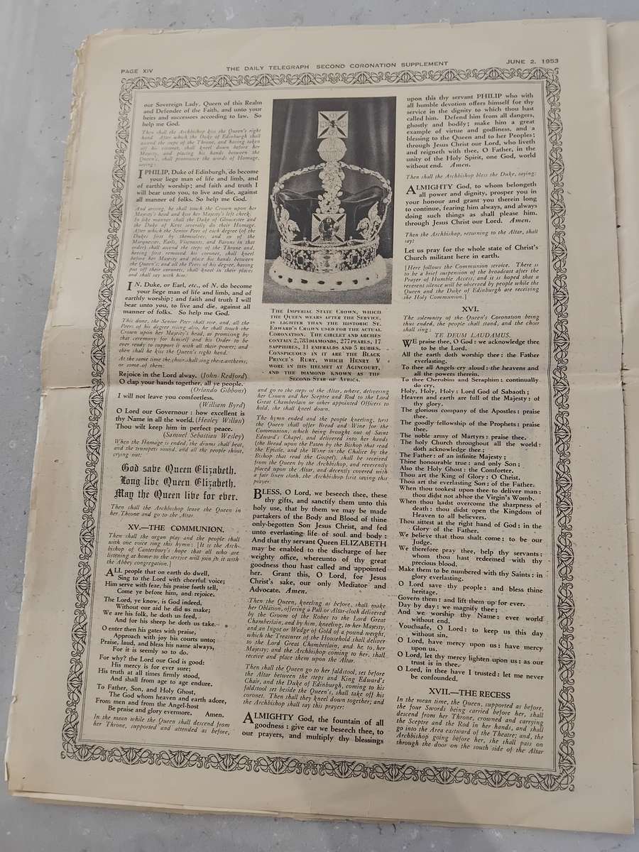 "Rare" Over 70years old - DAILY TELEGRAPH - CORONATION DAY SUPPLEMENT 2 JUNE 1953.