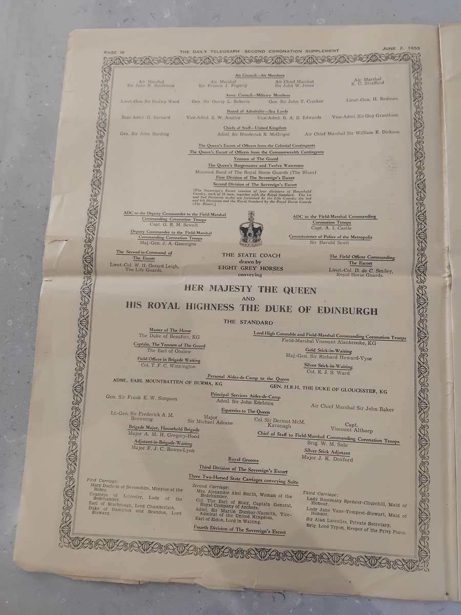 "Rare" Over 70years old - DAILY TELEGRAPH - CORONATION DAY SUPPLEMENT 2 JUNE 1953.