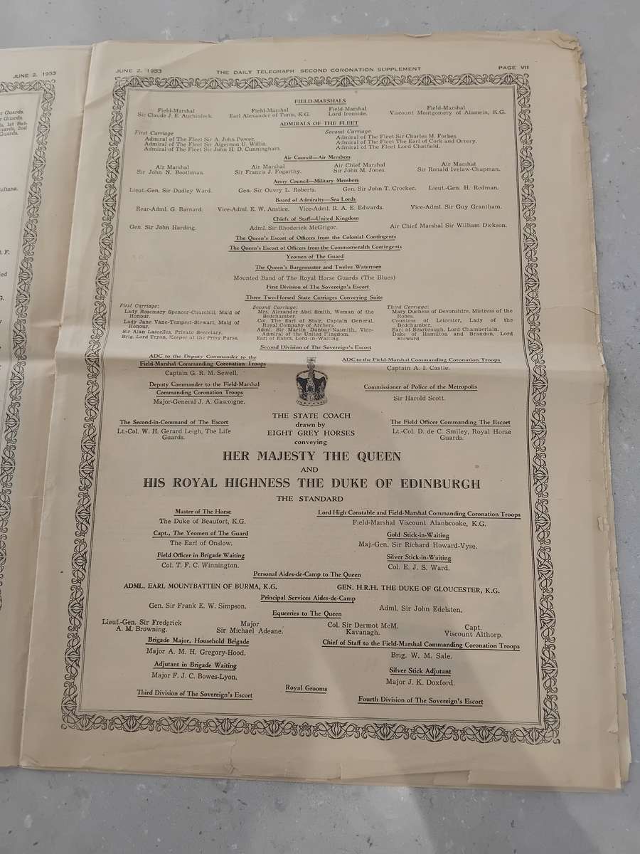 "Rare" Over 70years old - DAILY TELEGRAPH - CORONATION DAY SUPPLEMENT 2 JUNE 1953.